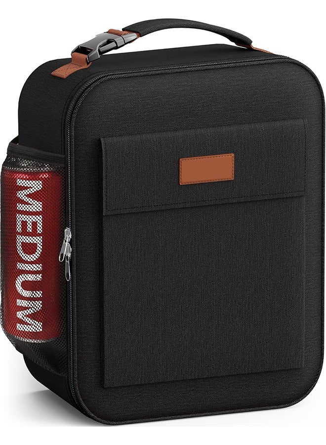 عام حقيبة غداء للرجال والنساء - حقيبة غداء معزولة ذات سعة كبيرة مع جيوب متعددة، صندوق غداء مبرد مقاوم للاهتراء للمكتب، النزهة، أسود، 7 لتر، 9.06 بوصة × 4.33 بوصة × 10.63 بوصة - Image 1